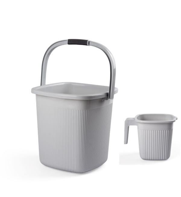 Nayasa Square Ribbed Funk 2 Pcs Bathroom Set (Bucket 18L+Mug 1.5L