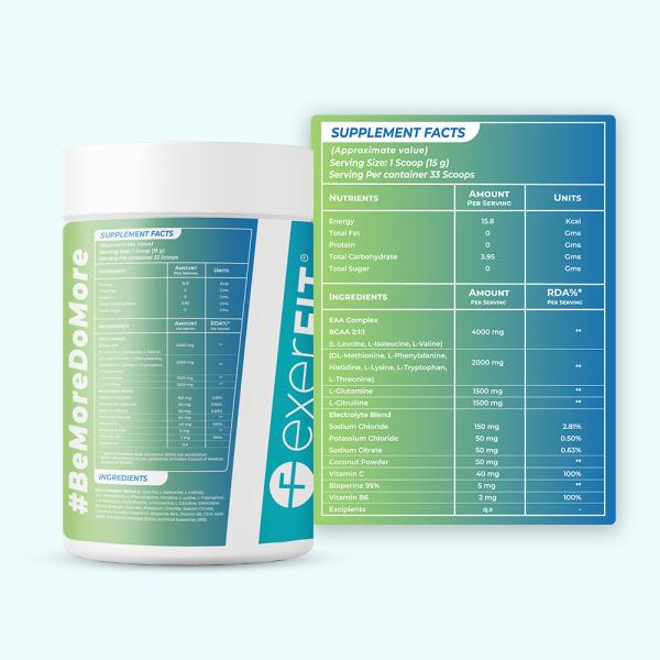 Exerfit Aminos Complex Blend of BCAA and EAA Strawberry Lemon 500