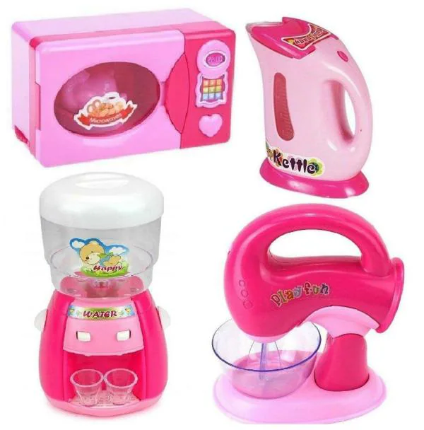 Kitchen Appliance Playset W/ Sounds Juicer Mixer Water Dispenser & Kettle Pink 