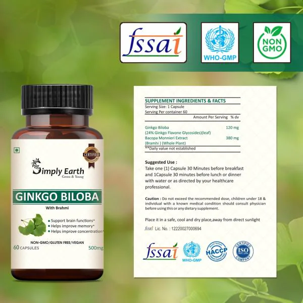 Trufitt Ginkgo Biloba & Brahmi, For Healthy Brain, Better Memory Stress Buster & Improves