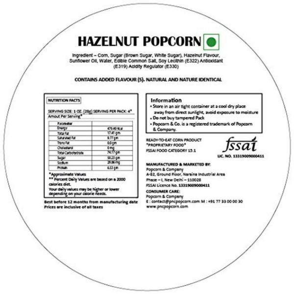Popcorn & Company Hazelnut Popcorn,Sweet Popcorn 130 g(Regular Tin