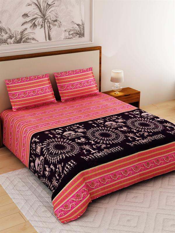 Salona Bichona Pink Geometrical Cotton, What Is King Size Bed Sheet In Cm