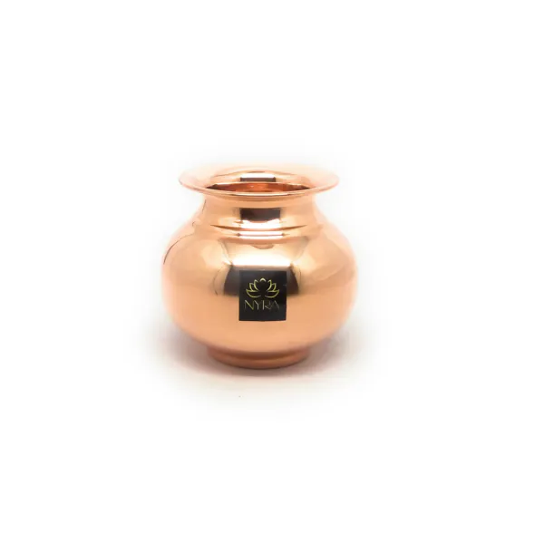 Nyra Pure Copper Tamba Lota/Kalash Heavy Water Storage/Puja Purpose Rounded and Curved Glossy