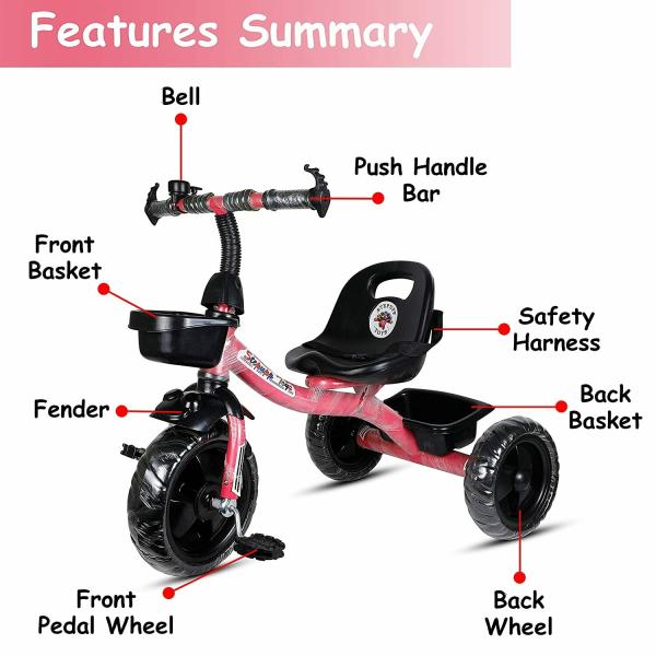 Mezire BST01 Tricycle For Kids With Front & Back Basket, Tricycle For