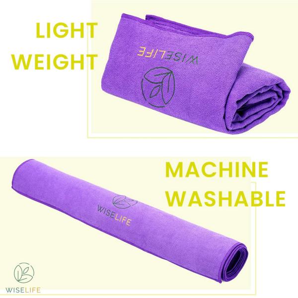 Wiselife Purple Polycotton Yoga Mat Towel With Corner Pockets King