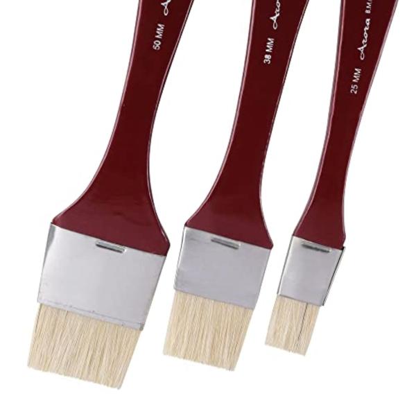 FRKB Long Handle Flat Hog Hair Paint Brush Set of 1 inch, 1.5 Inch and