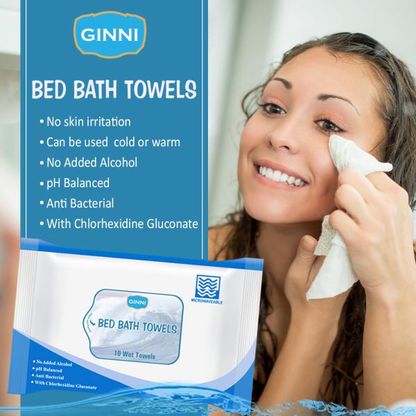 GINNI Sponge Bed Bath Towel Wet Wipes For Adults & Patients (10 Pulls/Pack, Pack of 5) (70 GSM