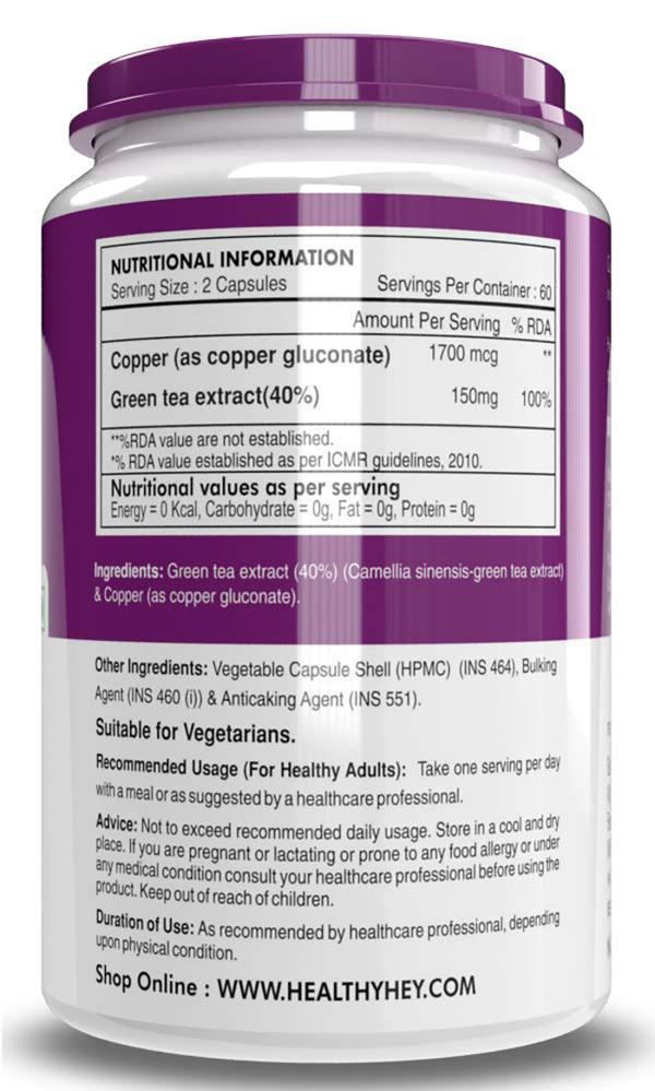 Healthyhey Nutrition Chelated Copper Gluconate 1700 Mcg, 120 Capsules