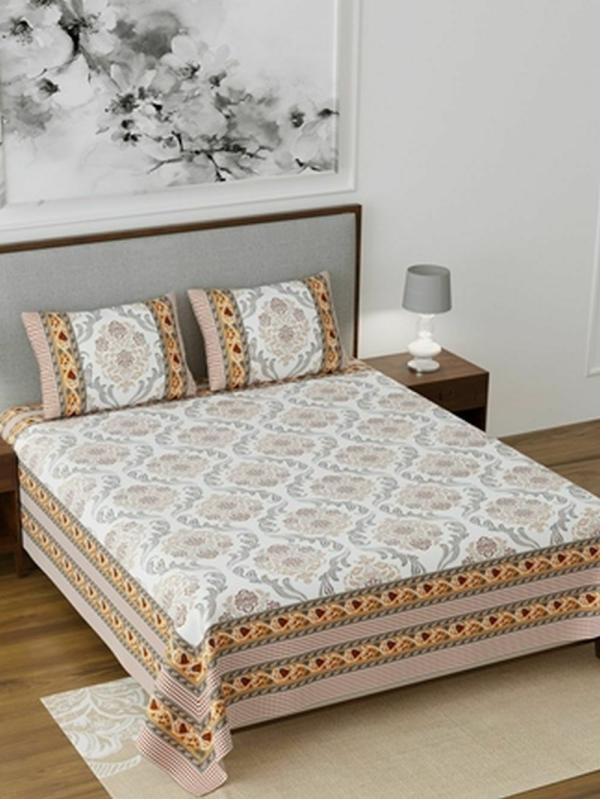 Salona Bichona 100 Cotton 120 Tc Yellow Floral Printed King Size