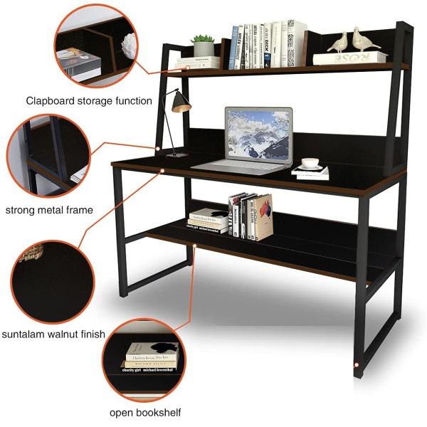 Kawachi Computer Desk Writing Study Table with Storage Shelf Space