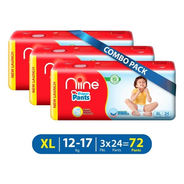 Niine Baby Diaper Pants Extra Large(XL) Size (1217 KG) (Pack of 3) 72