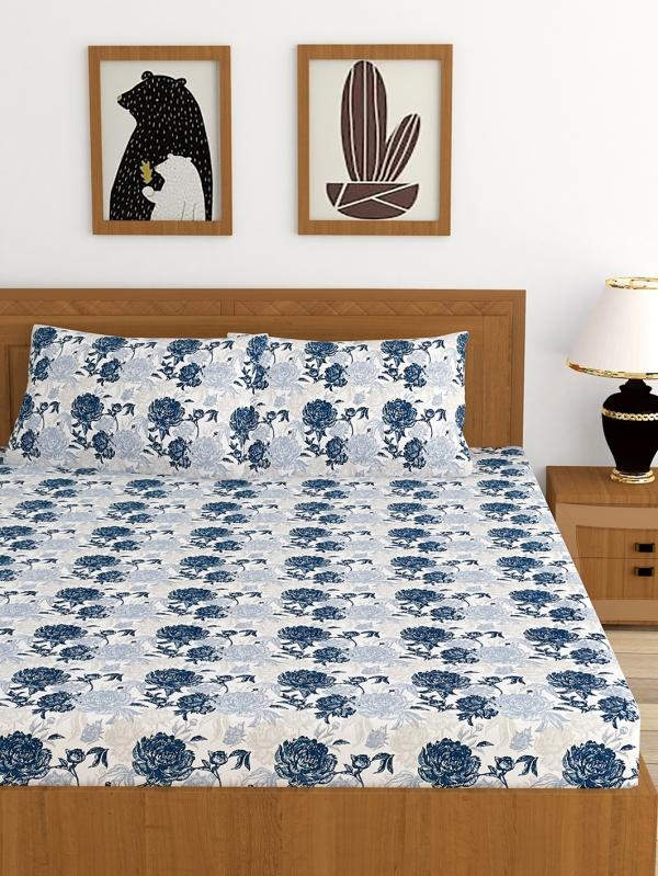 BREVARD Premium Cotton Casement Double Bed Bedsheet with 2 Pillow