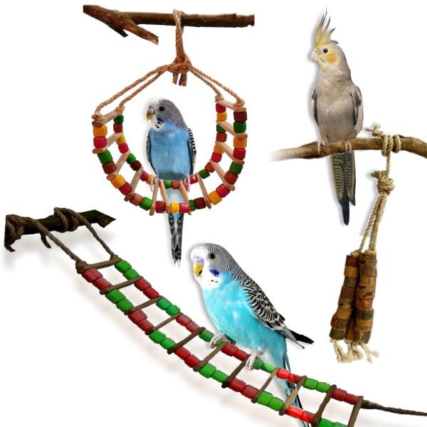 Boltz Bird Ladder And Hanging Chewable Wooden Toys For Budgies