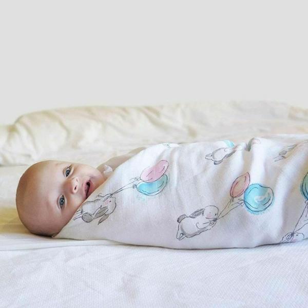 Elementary Organic Cotton Muslin Swaddle Wrappers Flying Bunny Hearts