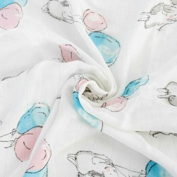 Elementary Organic Cotton Muslin Swaddle Wrappers Flying Bunny Hearts