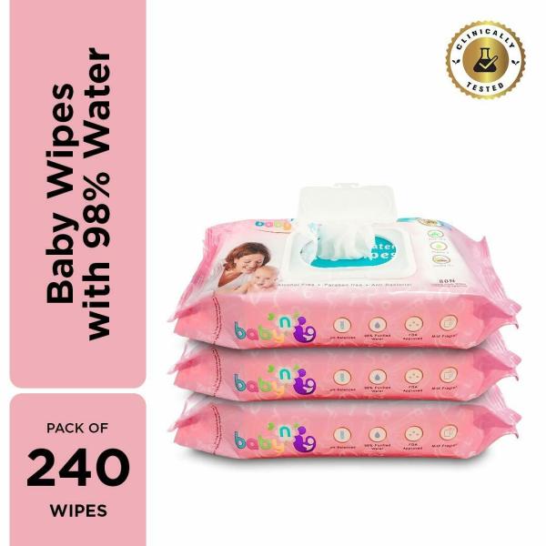 Babynu 98 Pure Water Baby Wipes (80 Wet Wipes/Pack) (Pack of 3) JioMart