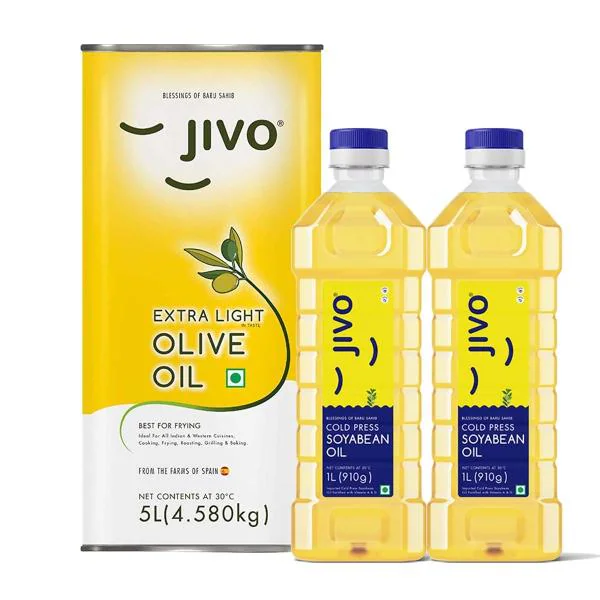 JIVO Extra Light Olive Oil 5L + 2L Cold Press Soyabean Oil JioMart