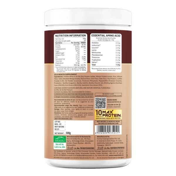 RiteBite Max Protein 100 Naturel Vegan Protein Powder 500g 22gm