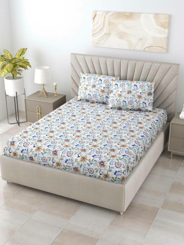 Bombay Dyeing 120 TC Cotton Double Size Floral Flat Bedsheet