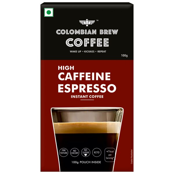 Colombian Brew High Caffeine Espresso Instant Coffee Powder, Strong