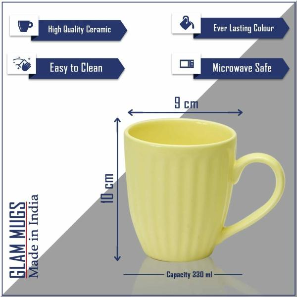 SAIJI MUGS Premium Coffee Mug Set of 6, 300ml (Yellow Glam) Microwave