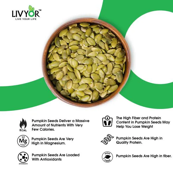 LIVYOR Roasted Pumpkin Seeds, Lightly Salted, Full of Protein and Fiber
