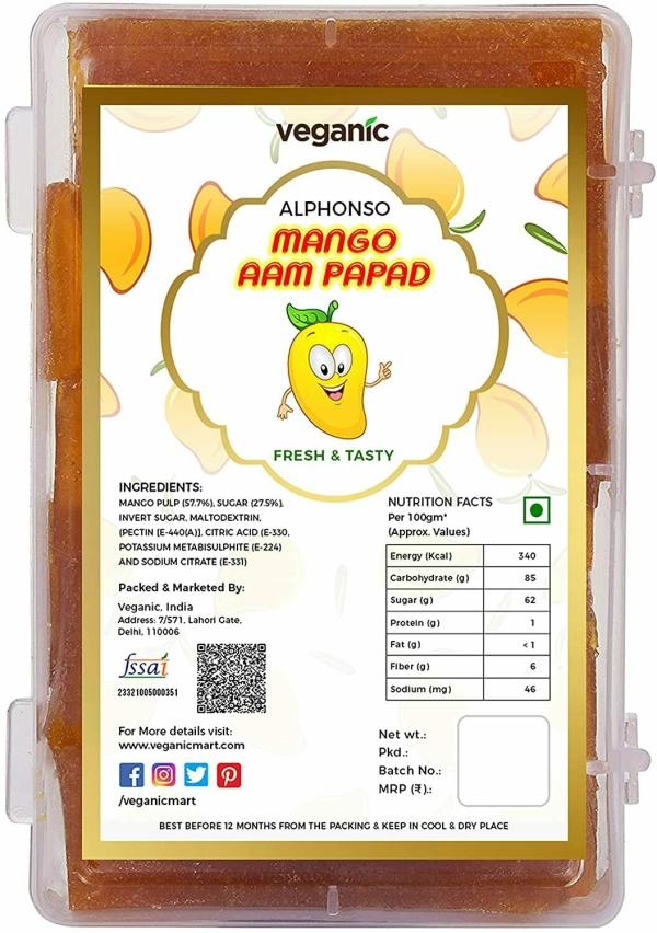 Veganic Aam Papad Dried Alphonso Mango Slices 200gm Khatta Meetha Aam