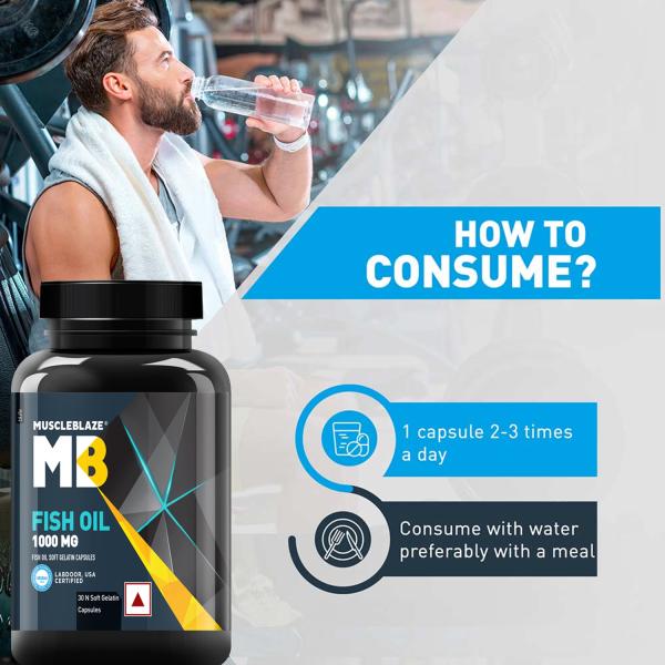 MuscleBlaze Omega 3 Fish Oil 1000 mg,with 180 mg EPA and 120 mg DHA, 30