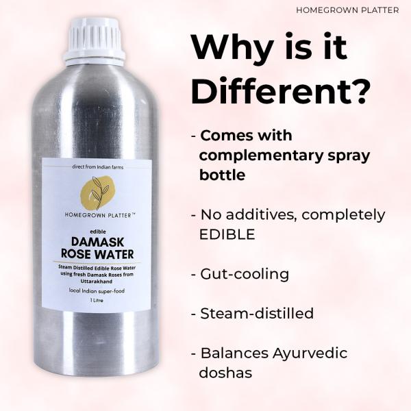 Homegrown Platter Rose Hydrosol for hydrated skin [1 Litre] Steam