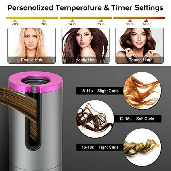 GLORIAL STAR Automatic Hair Curling Iron, Rechargeable, Rotating Ceramic  Barrel Hair Curler Fast Heating with 6 Temperature & Timer Settings, Auto  Shut-Off Portable, Multicolor - JioMart