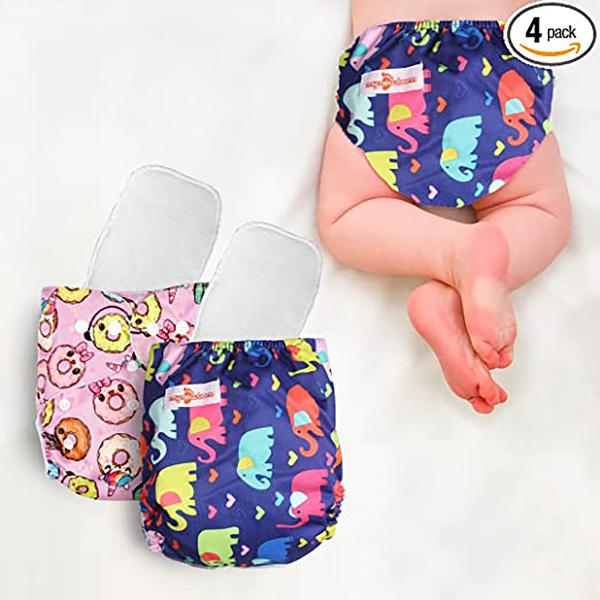 MY NEW BORN Printed Cloth Diapers with Microfiber Inserts (Pack of 4