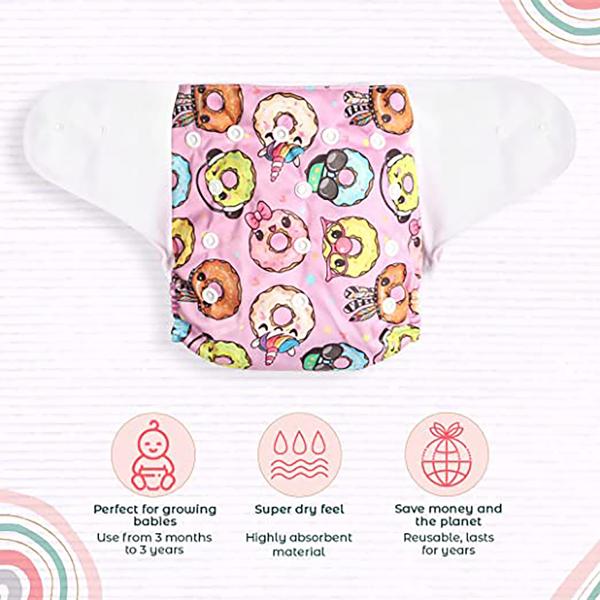 MY NEW BORN Printed Cloth Diapers with Microfiber Inserts (Pack of 4