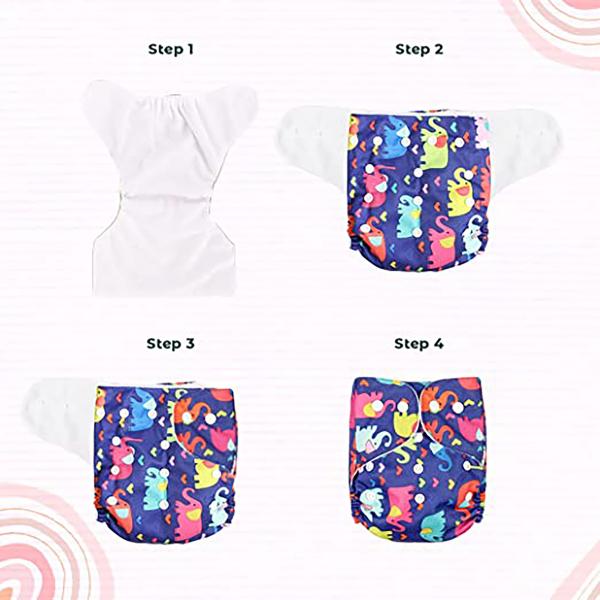 MY NEW BORN Printed Cloth Diapers with Microfiber Inserts (Pack of 4