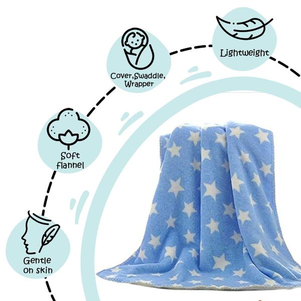 MY NEWBORN Blue Star Print Double Layered Baby Blanket/Wrapper for Baby