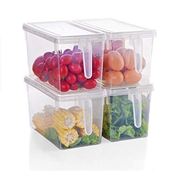 Fridge Storage Boxes Fridge Organizer with Removable Drain Plate and Lid Stackable Fridge