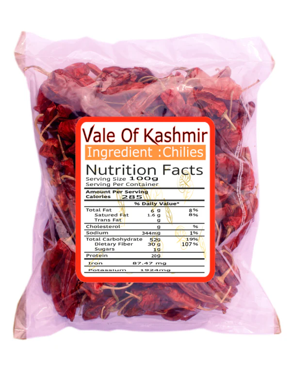 Vale Of Kashmir Kashmiri Red Chilli Whole 250 Grams, Kashmiri Mirchi
