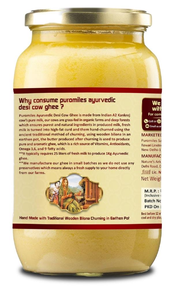 A2 Bilona Cow Ghee Glass Jar 1Liter Curd Churned Made with Forest Fed