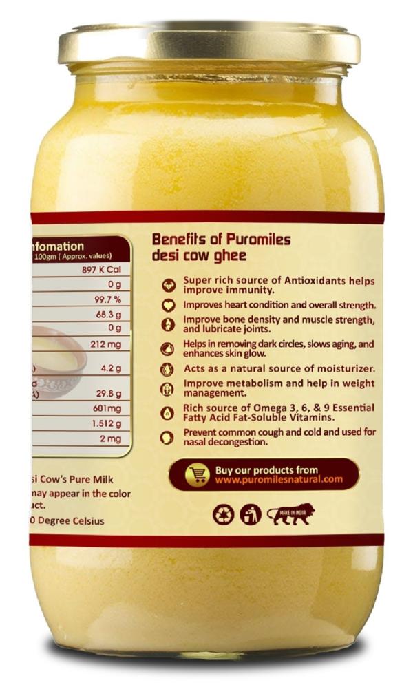 A2 Bilona Cow Ghee Glass Jar 1Liter Curd Churned Made with Forest Fed