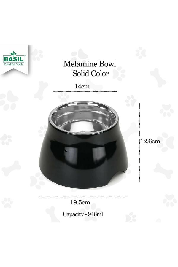 Petblush Basil Royal Yet Noble Black Melamine Pet Elevated Food Bowl