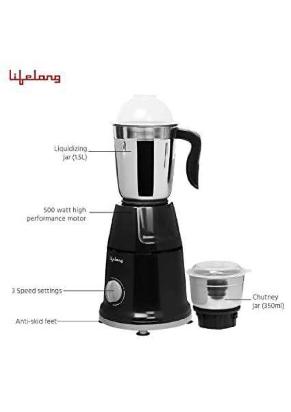 Moonair 500 Watt Mixer Grinder with 2 Stainless Steel Jar ( Black