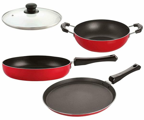 Nirlon 4 pcs of Red Nonstick Aluminium Dishwasher Safe Kitchenware