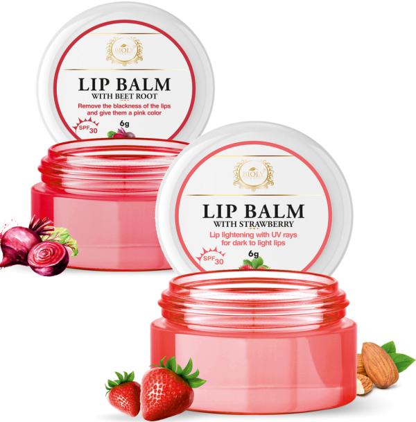 Bioly Strawberry & Beetroot Lip Balm for Pink Lips and Cheek (SPF 30