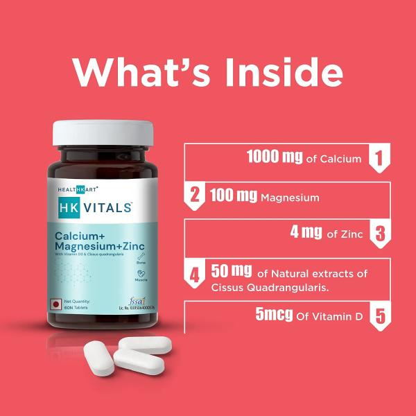 Healthkart HK Vitals Calcium Magnesium And Zinc Tablets 60 Tablets