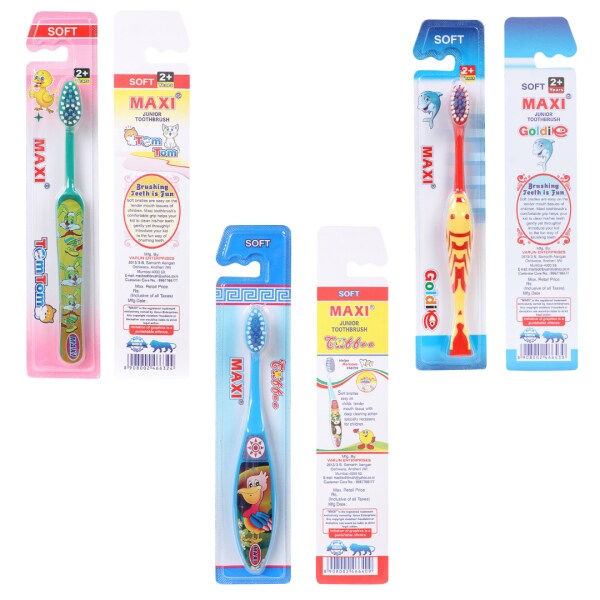 MAXI Oral Care Combo of 6(2 Kids) TomTom Junior Toothbrush & (2 Kids) Toffee Junior Toothbrush