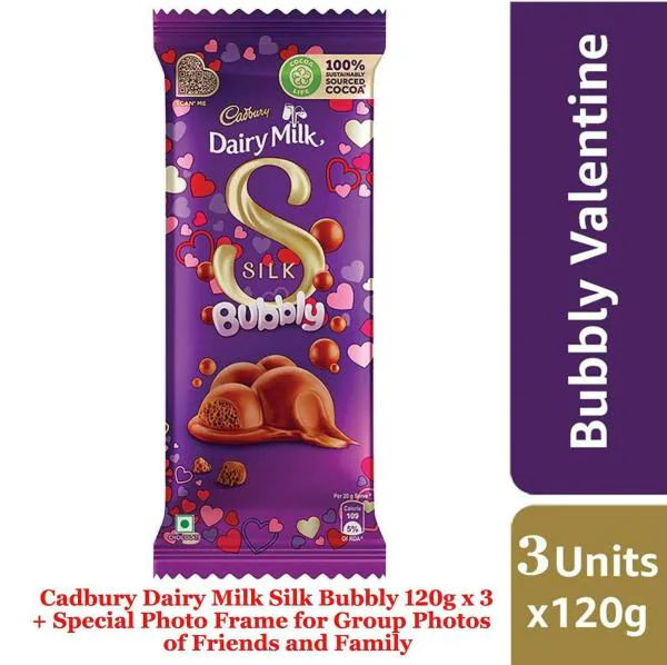 Cadbury Dairy Milk Silk Bubbly Valentine Chocolate Bars, 120g Pack of 3