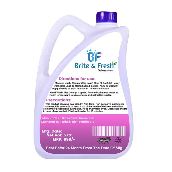 BRITE&FRESH Home Care 5 lt Liquid Detergent Suitable For Top&Front Load