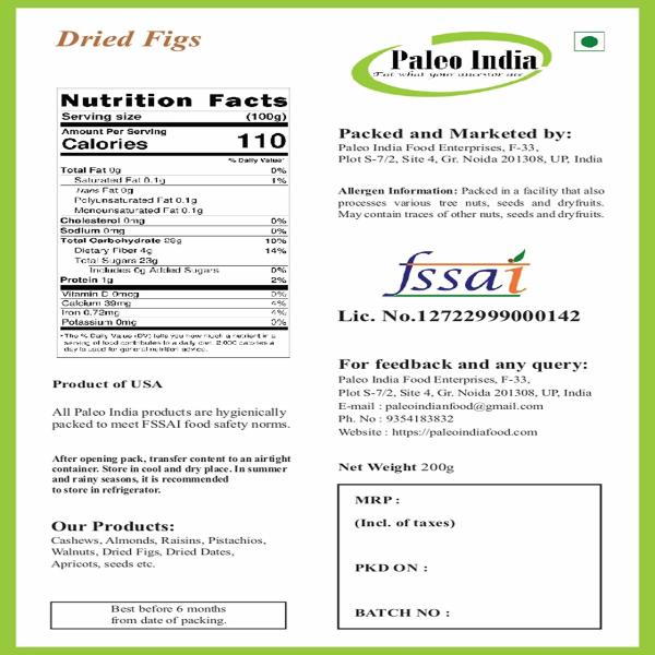 Paleo India Afgani Anjeer Dry Fig Dry Fruits and Nuts Dried Anjeer 200