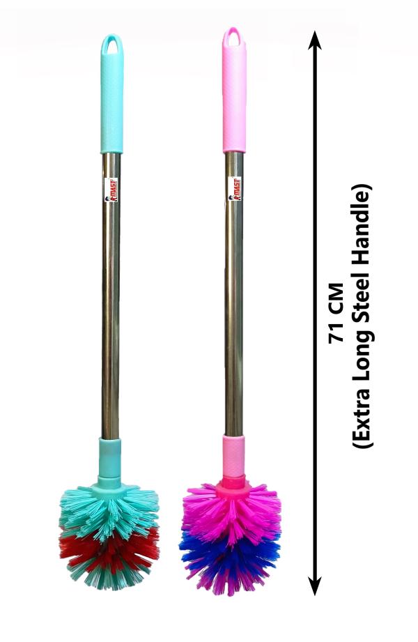 Mast Toilet Cleaning Brush Round with Extra Long Steel Handle Pack of