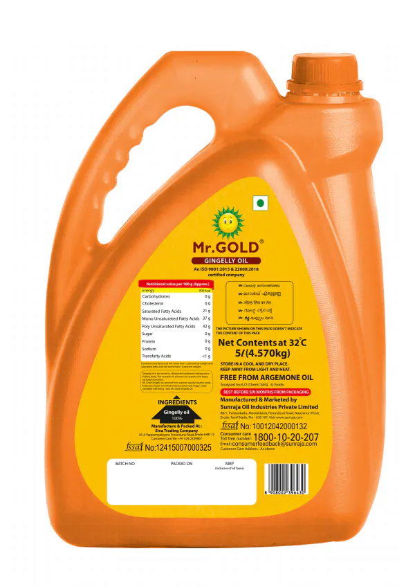 Mr.Gold Cold Pressed Gingelly Oil/Til Oil/Sesame Oil Can,5L JioMart