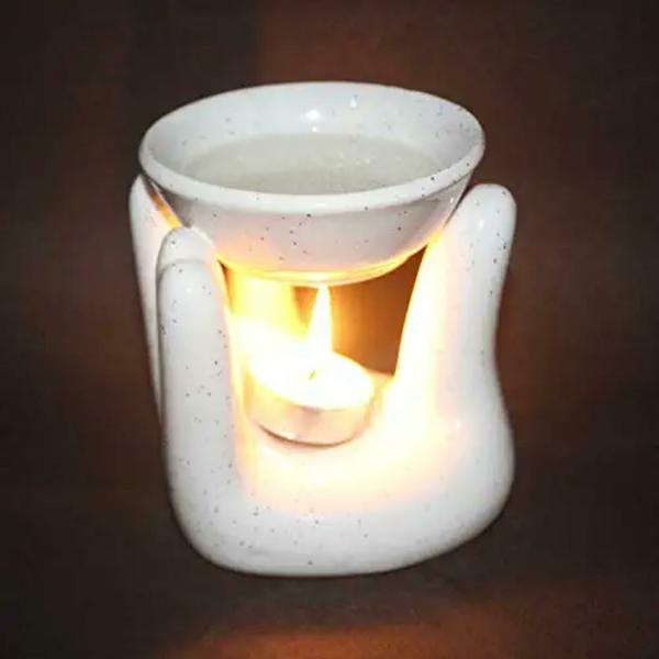Divine Home White Ceramic Hand Shaped Tea Light Diffuser JioMart